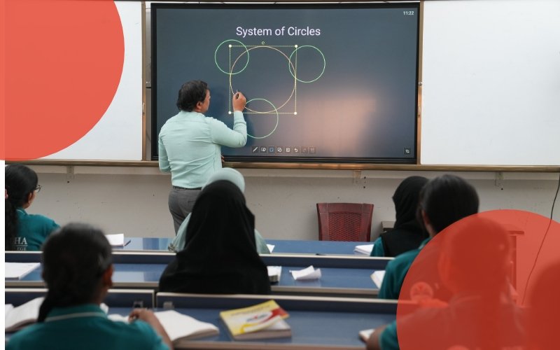 modern classrooms Hyderabad college smart boards digital learning Vijetha campus